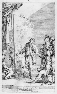 Salvator Rosa, “Alessandro Magno nello studio di Apelle”, 1662 ca., acquaforte con ritocchi a puntasecca, 525 x 350 mm, Roma, Istituto Centrale per la Grafica