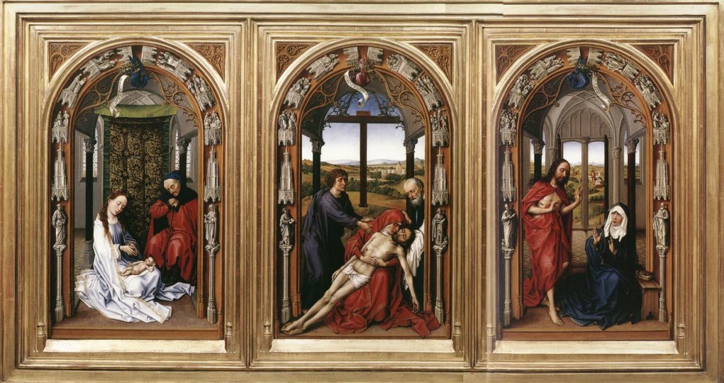 The Miraflores Altarpiece. Oil on panel, 220.5cm × 259.5 cm. Gemäldegalerie, Berlin. Fonte: Wikipedia