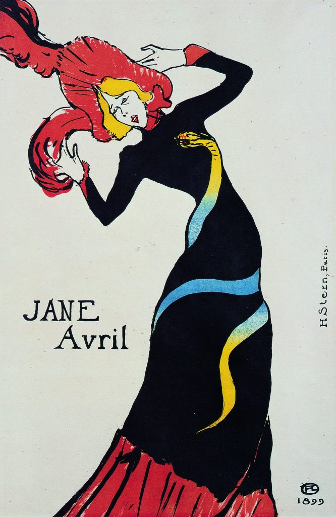 H. de Toulouse-Lautrec, Jane Avril, 1899, litografia, 560 x 298 mm, Parigi, Bibliothèque Nationale de France.